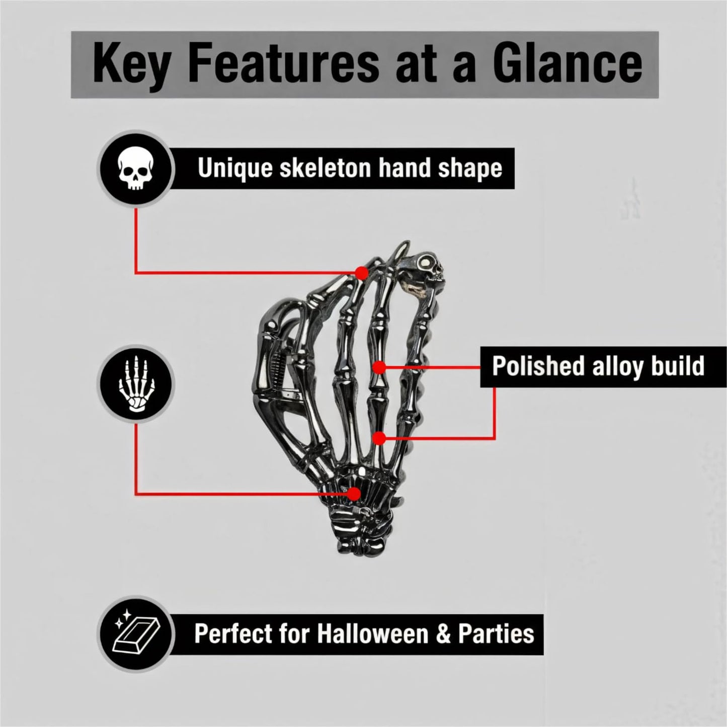 FAIRCHIC Spooky Chic Halloween goth hair claw clips with spider web and bone designs, suitable for all hair types, 3-pack.