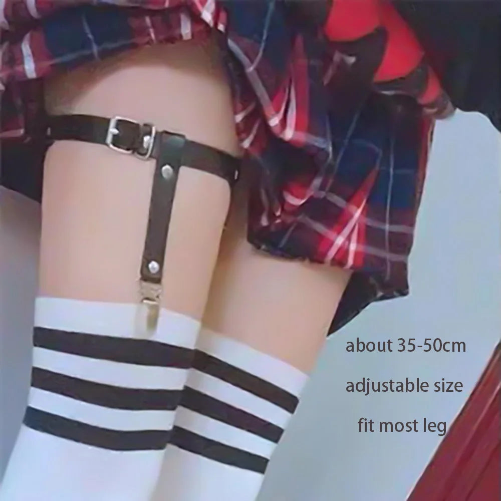 Sexy Leather Heart Belt Elastic Leg Thigh Garter Girl Women Harness Goth Accessories Black Gothic Rivet Punk Anklet