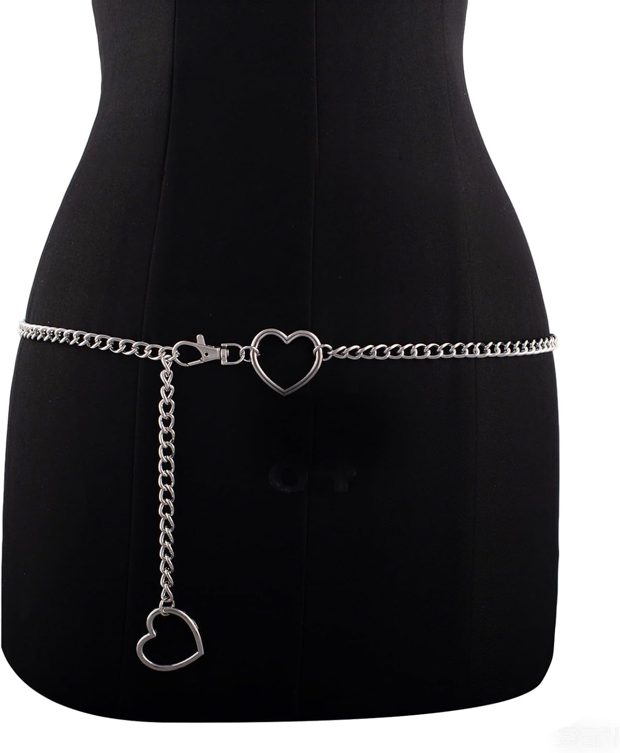 Vintage heart waist chain by FNQUFUJ, adjustable belly jewelry shown on a model with dresses and jeans, featuring a heart pendant.