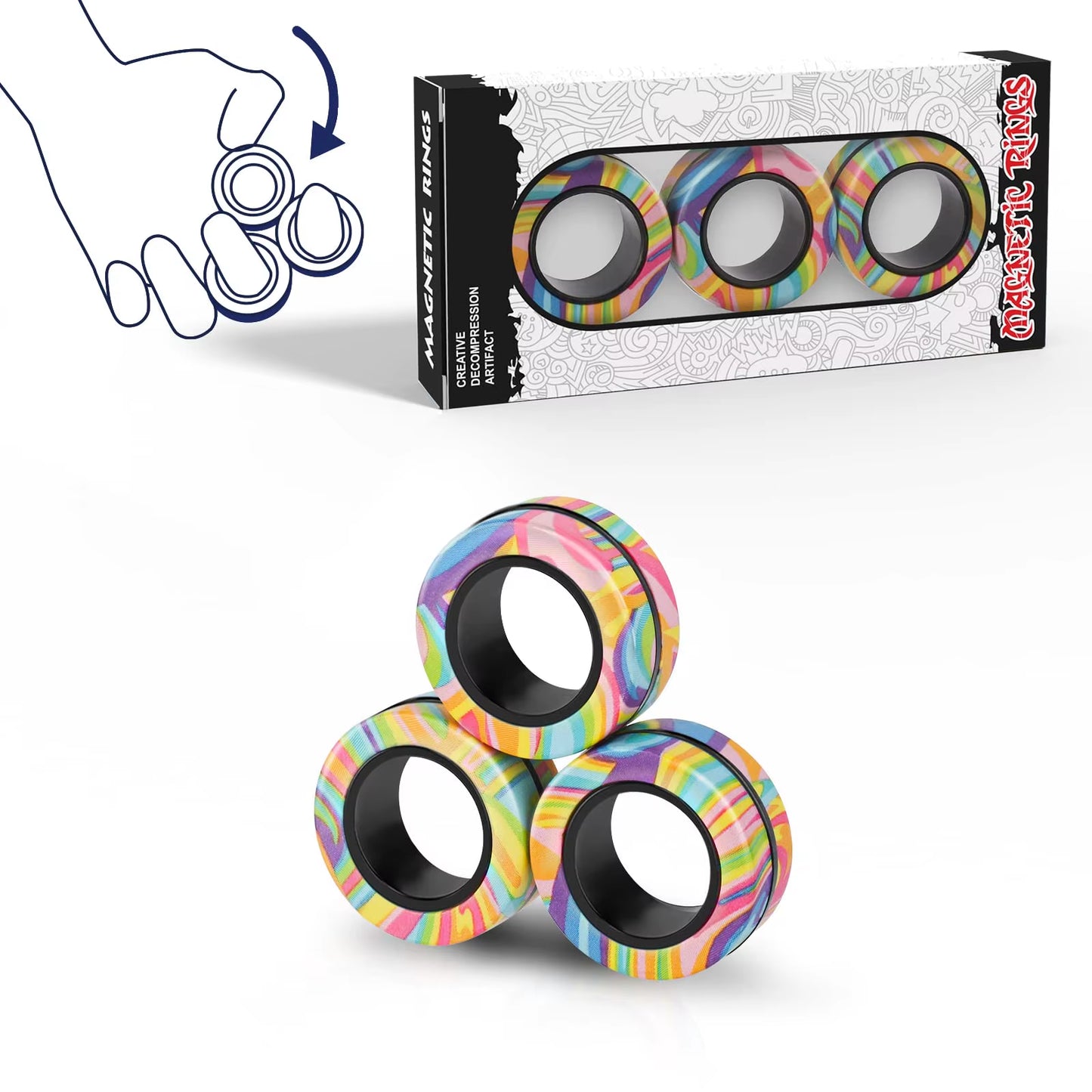 Magical 3Pcs Fidget Spinner Magnetic Ring Set - Stress Relief Toys for Adults & Kids, Perfect for Anxiety Management!