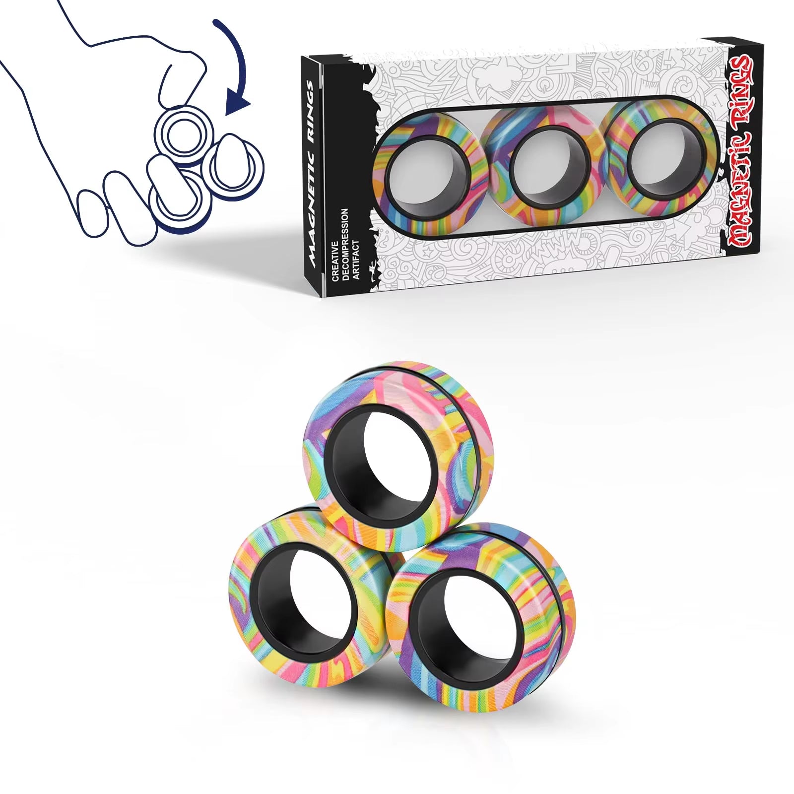 Magical 3Pcs Fidget Spinner Magnetic Ring Set - Stress Relief Toys for Adults & Kids, Perfect for Anxiety Management!