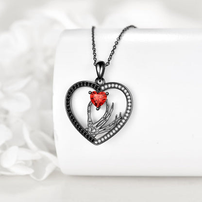 Skeleton Hand Necklace S925 Silver Skull Heart Pendant Gothic Jewelry Halloween Gifts for Women