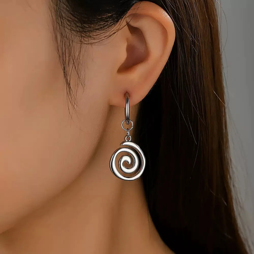 Grunge Jewelry Stainless Steel Swirl Earrings Cool Korean Charms Hoop Earrings for Women Goth Fashion Accessories Cute Punk