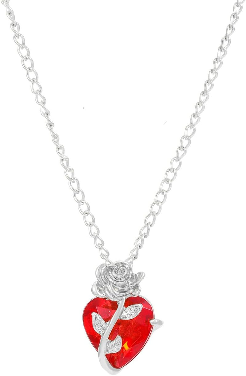 KURTCB Gothic rose heart pendant set with matching earrings, featuring dark elegance and intricate rose designs for Halloween and emo fashion.