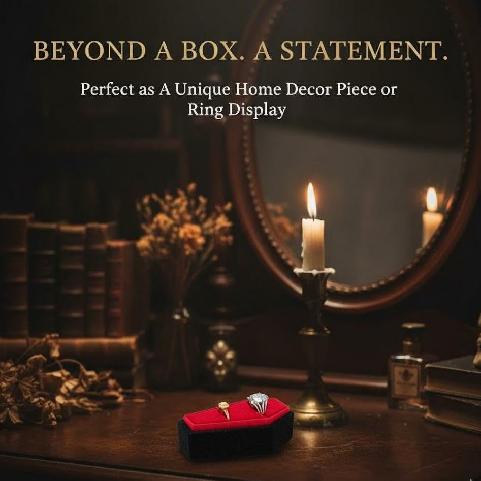 Elegant Gothic coffin-shaped velvet jewelry box by CVchancin, portable engagement ring case for weddings and proposals.
