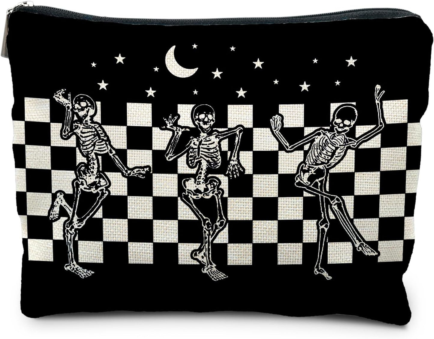 Goth Spooky Gifts for Women, Gothic Horror Skeleton Black Makeup Bag Cosmetic Pouch