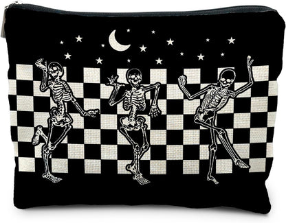 Goth Spooky Gifts for Women, Gothic Horror Skeleton Black Makeup Bag Cosmetic Pouch