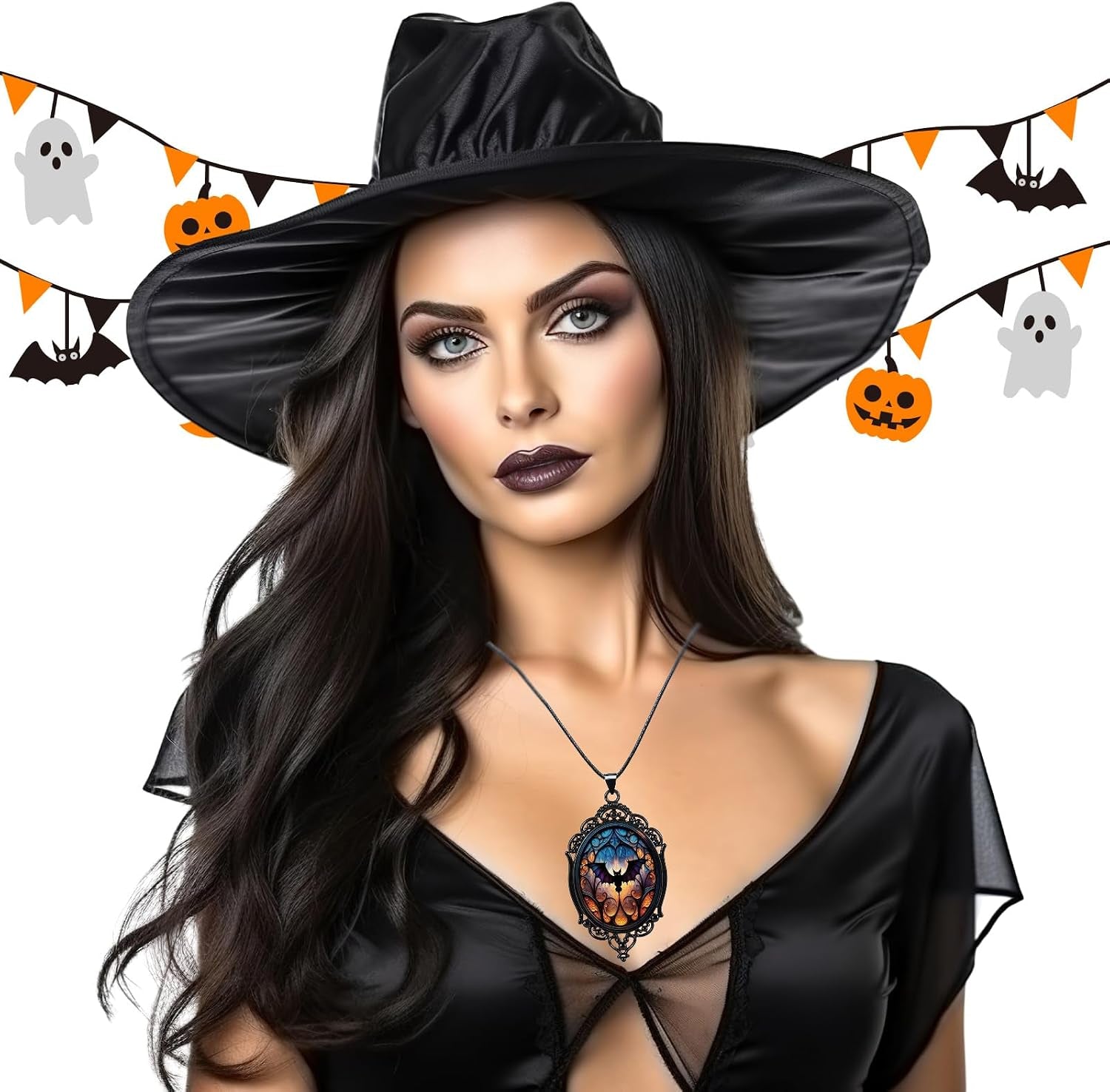 Vintage Gothic crow choker necklace by HPMAISON featuring dark chic jewelry with a crow design, perfect for Halloween and vampire costumes.