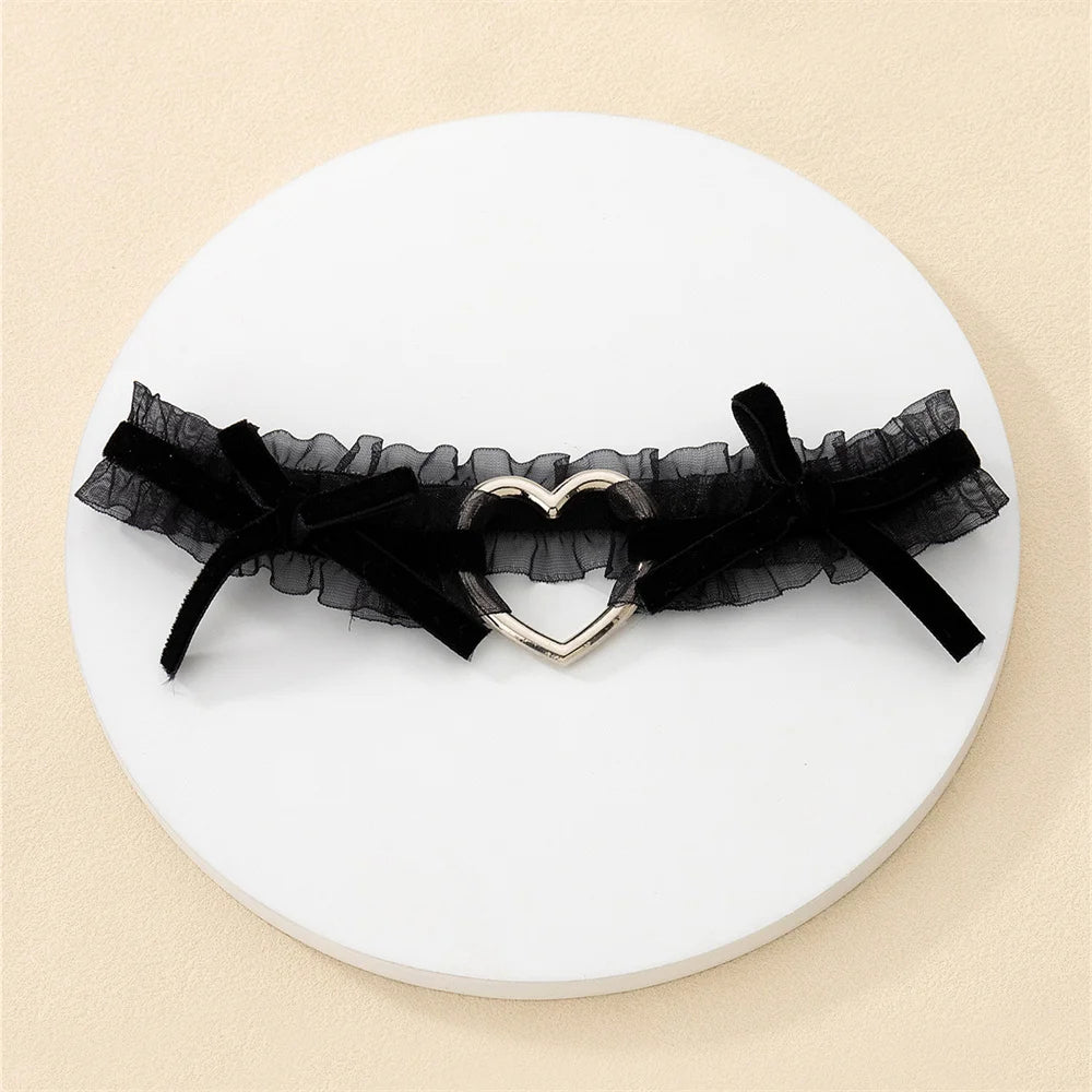 Lolita Lace Garters Leg Belt Punk Cross Heart Bow Leg Ring Goth Elastic Bell Thigh Choker Chain Women Lingerie Cosplay Harness