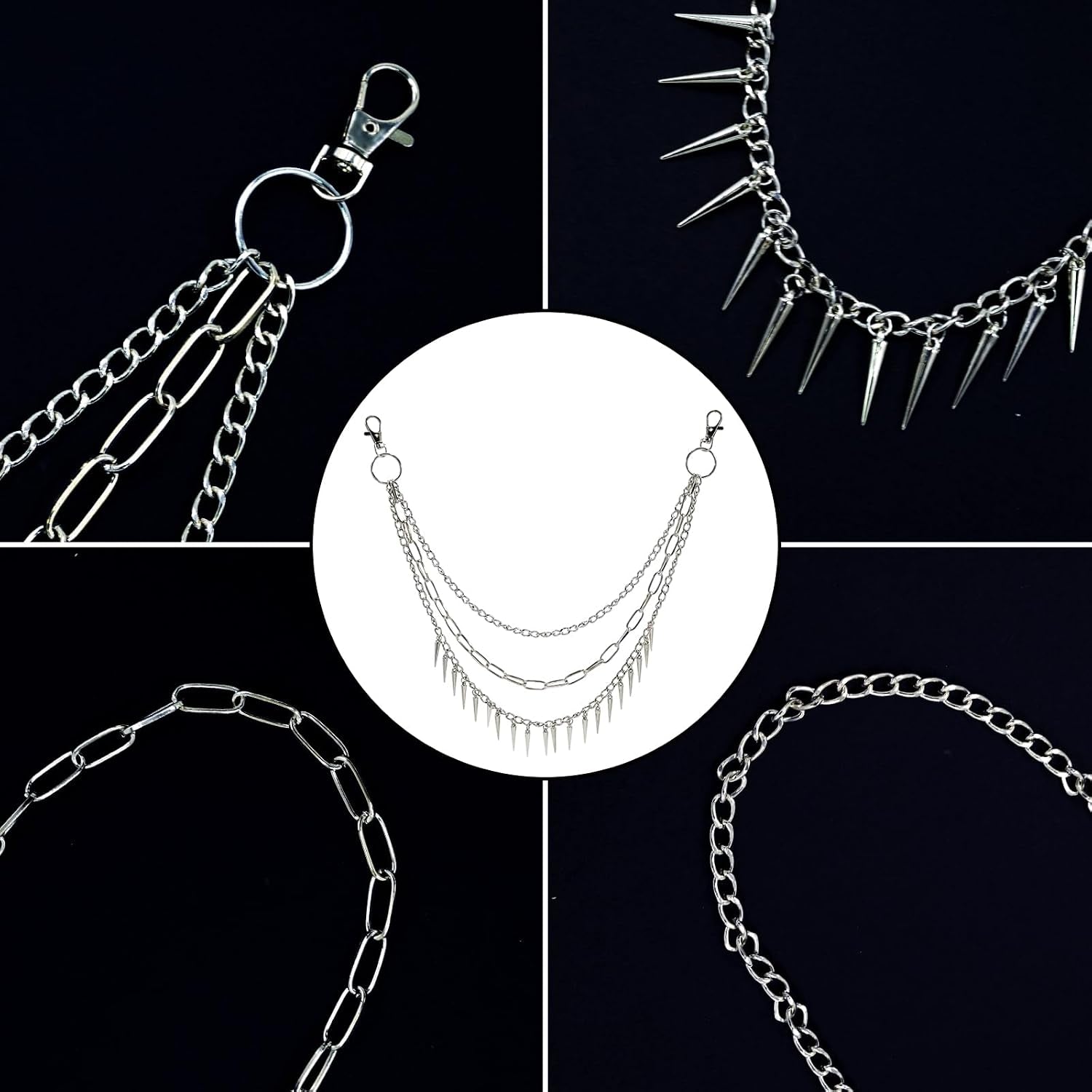 Hip Hop Punk Pants Chain Wallet Chain, Unisex Rivet Spike Jeans Pocket Chain Goth Belt Chain for Women Men Biker Rocker Pants Accessories
