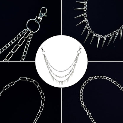Hip Hop Punk Pants Chain Wallet Chain, Unisex Rivet Spike Jeans Pocket Chain Goth Belt Chain for Women Men Biker Rocker Pants Accessories