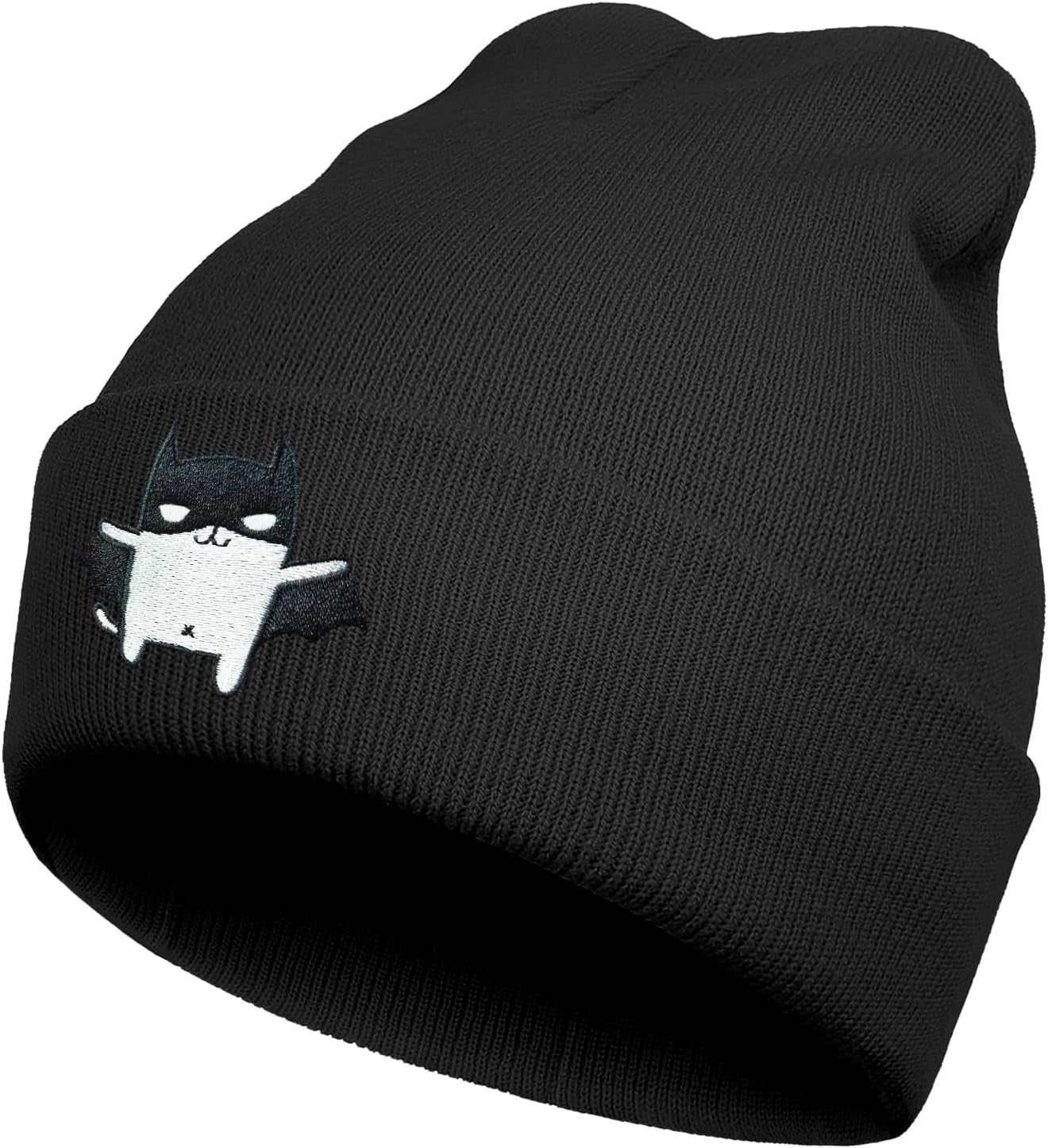 Embroidered cool knit beanie hat by Ikenacy featuring trendy winter design, perfect for emo and goth fashion lovers.