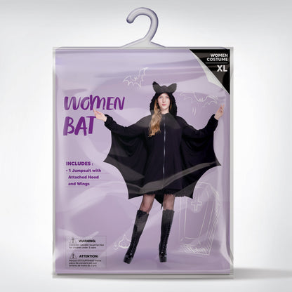 Joyfy Women's Bat Zip Hoodie - Perfect Halloween Costume for Adults, Ideal for Parties and Cosplay