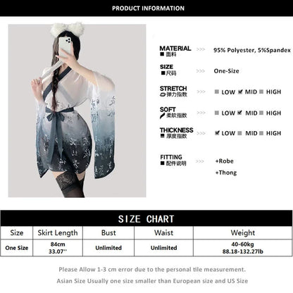 Seductive Japanese Kimono Lingerie - Sheer Mesh Nightgown & Bathrobe for Alluring Nights
