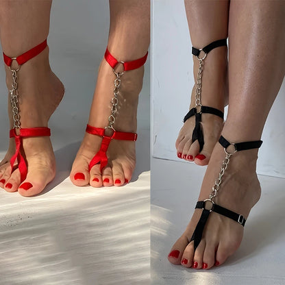 Gothic Black Elastic Band Anklet Bracelet for Women - Perfect for Summer High Heels & Barefoot Sandals