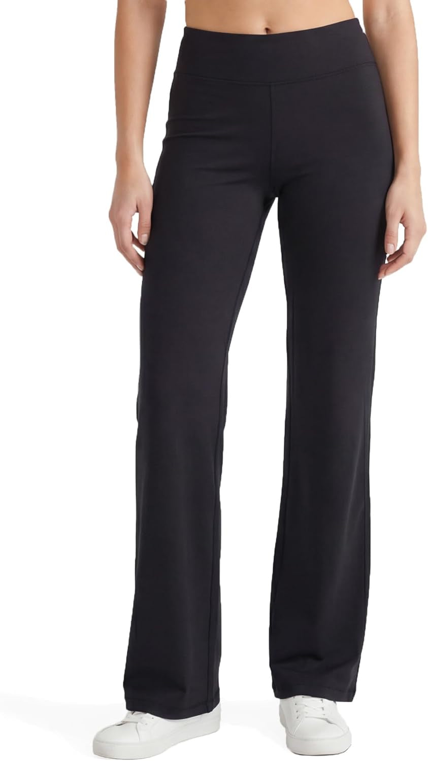 Flared Cotton Lounge Yoga Pants for Women - 32.5" Inseam with Wide Waistband