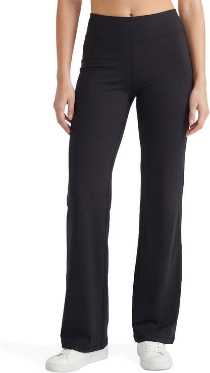 Flared Cotton Lounge Yoga Pants for Women - 32.5" Inseam with Wide Waistband