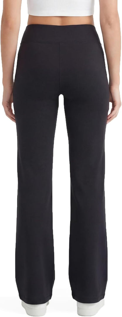 Flared Cotton Lounge Yoga Pants for Women - 32.5" Inseam with Wide Waistband