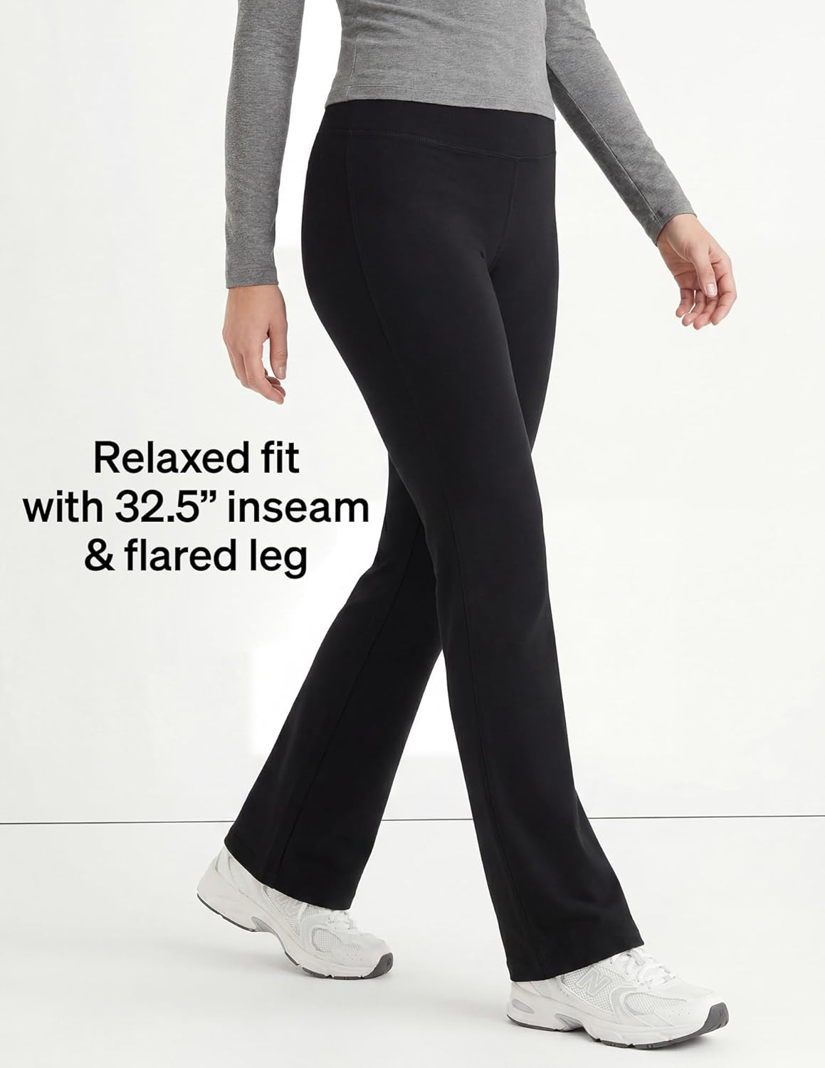 Flared Cotton Lounge Yoga Pants for Women - 32.5" Inseam with Wide Waistband
