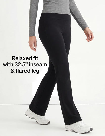 Flared Cotton Lounge Yoga Pants for Women - 32.5" Inseam with Wide Waistband