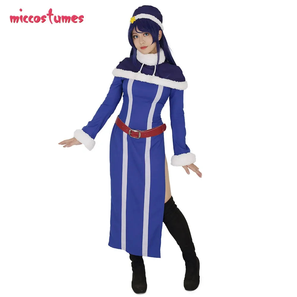 Stunning Women's Juvia Cosplay Costume - Complete Dress, Cape, Hat & Belt for Halloween - Blue Outfit