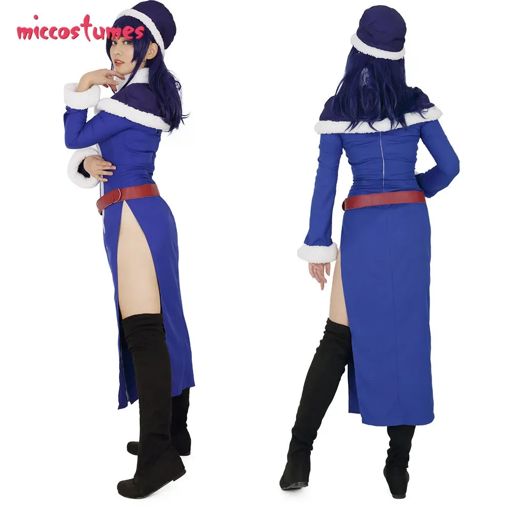 Stunning Women's Juvia Cosplay Costume - Complete Dress, Cape, Hat & Belt for Halloween - Blue Outfit