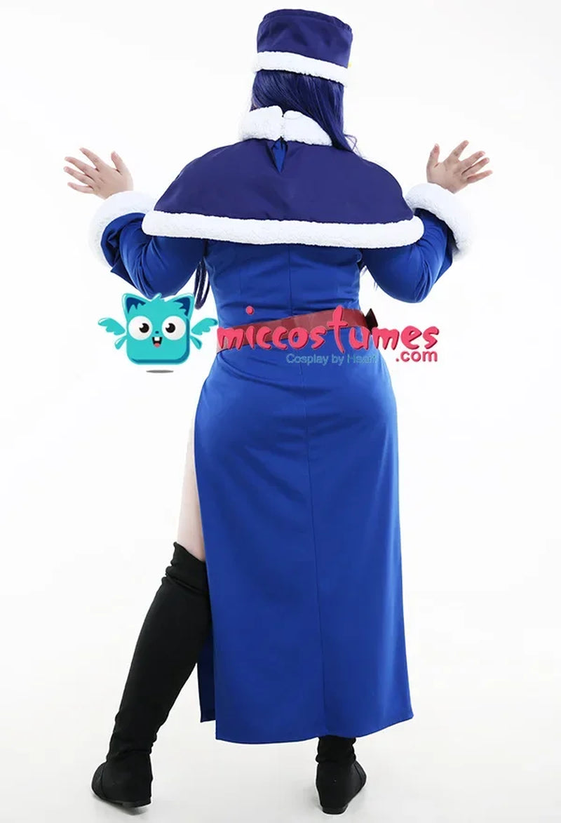 Stunning Women's Juvia Cosplay Costume - Complete Dress, Cape, Hat & Belt for Halloween - Blue Outfit