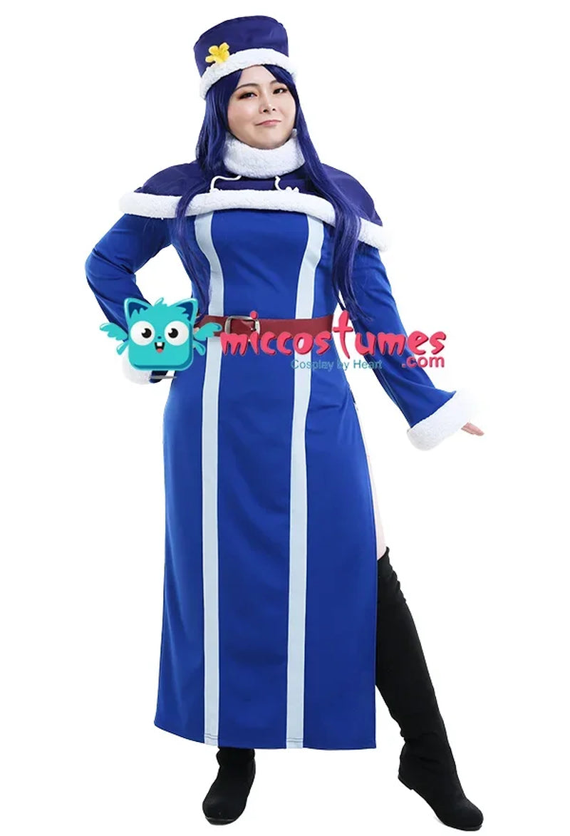 Stunning Women's Juvia Cosplay Costume - Complete Dress, Cape, Hat & Belt for Halloween - Blue Outfit