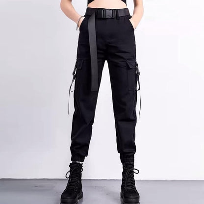 Chic High Waisted Black Cargo Pants for Women – Casual Loose Harem Joggers with Belt - Stylish Streetwear Trousers (XXL)