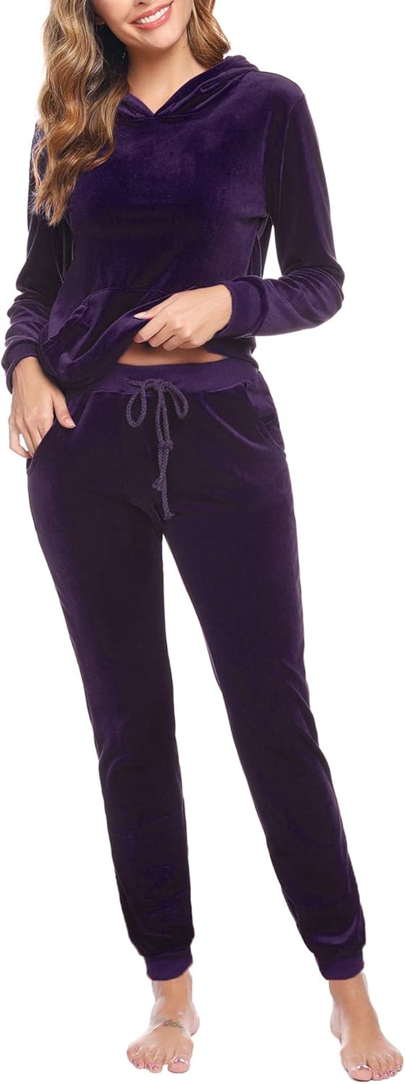 Chic Women's Purple Velour Hoodie & Pants Tracksuit Set - Perfect for Comfort and Style!