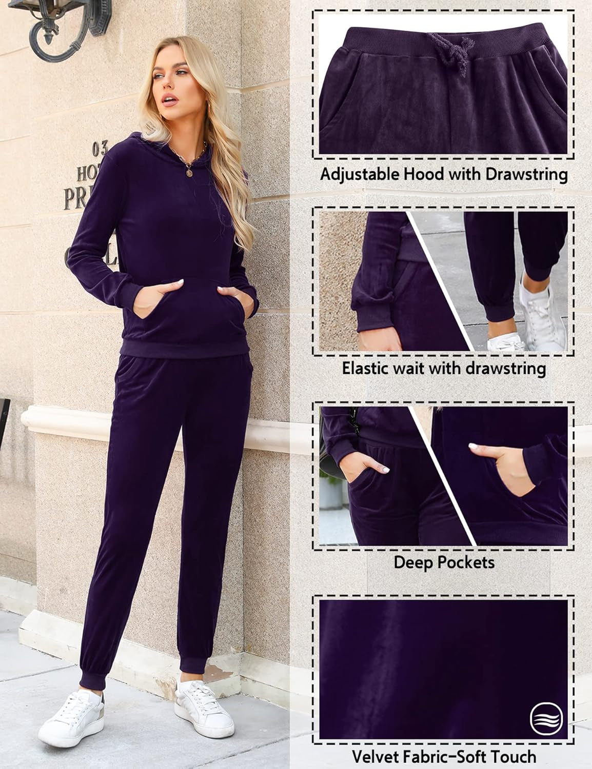 Chic Women's Purple Velour Hoodie & Pants Tracksuit Set - Perfect for Comfort and Style!