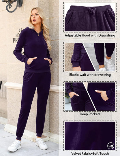 Chic Women's Purple Velour Hoodie & Pants Tracksuit Set - Perfect for Comfort and Style!