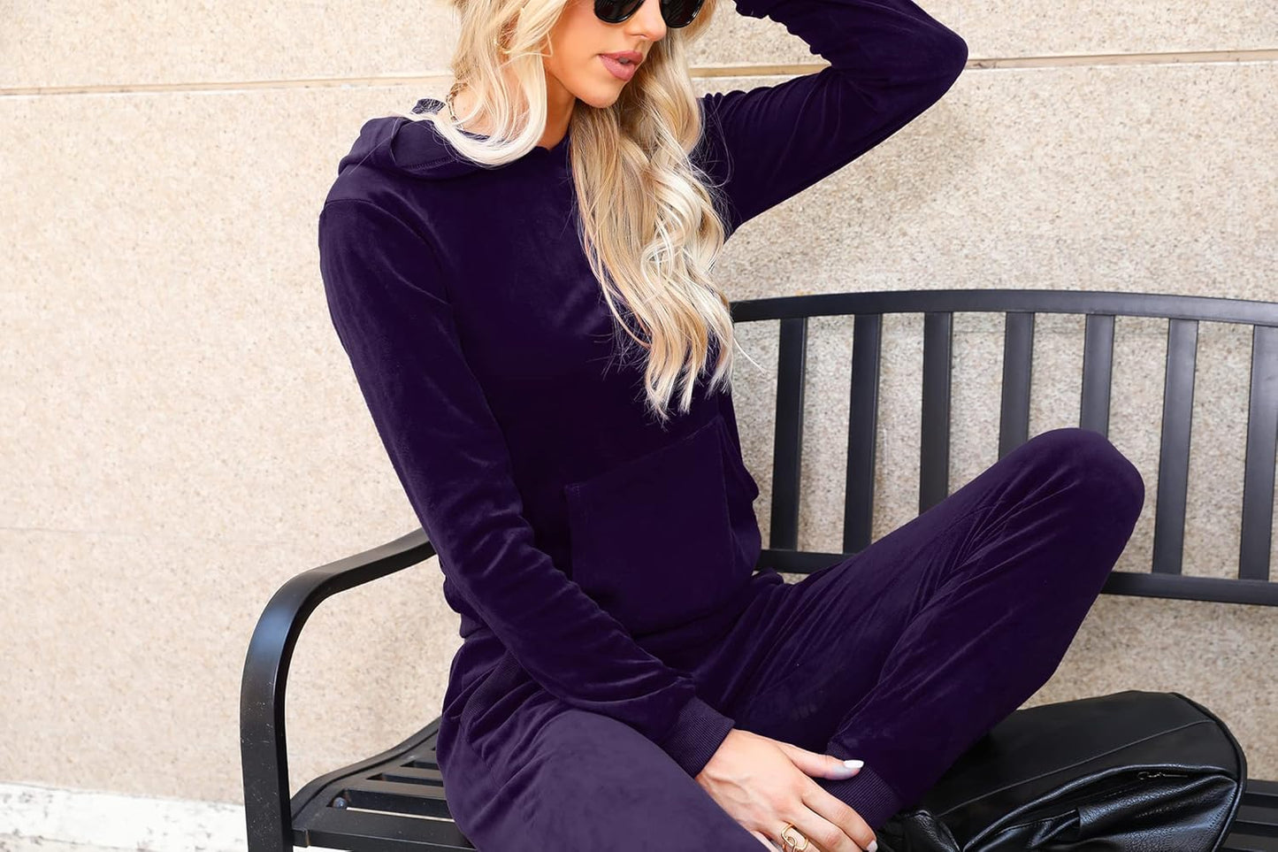 Chic Women's Purple Velour Hoodie & Pants Tracksuit Set - Perfect for Comfort and Style!