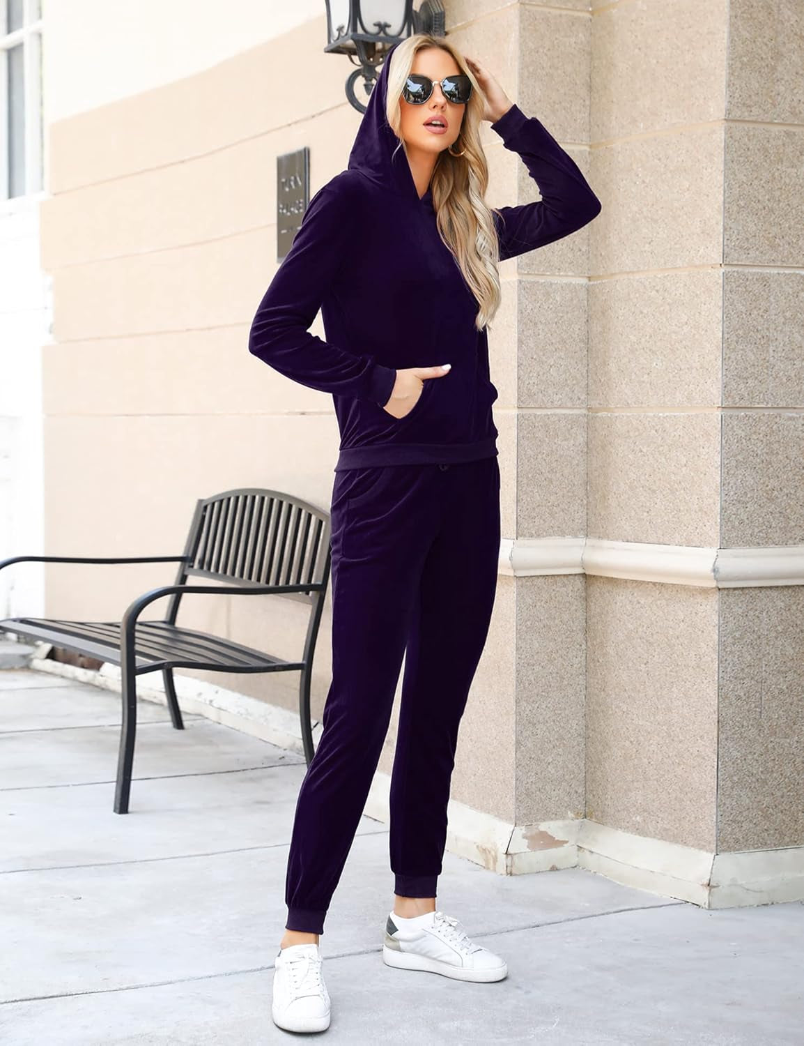 Chic Women's Purple Velour Hoodie & Pants Tracksuit Set - Perfect for Comfort and Style!