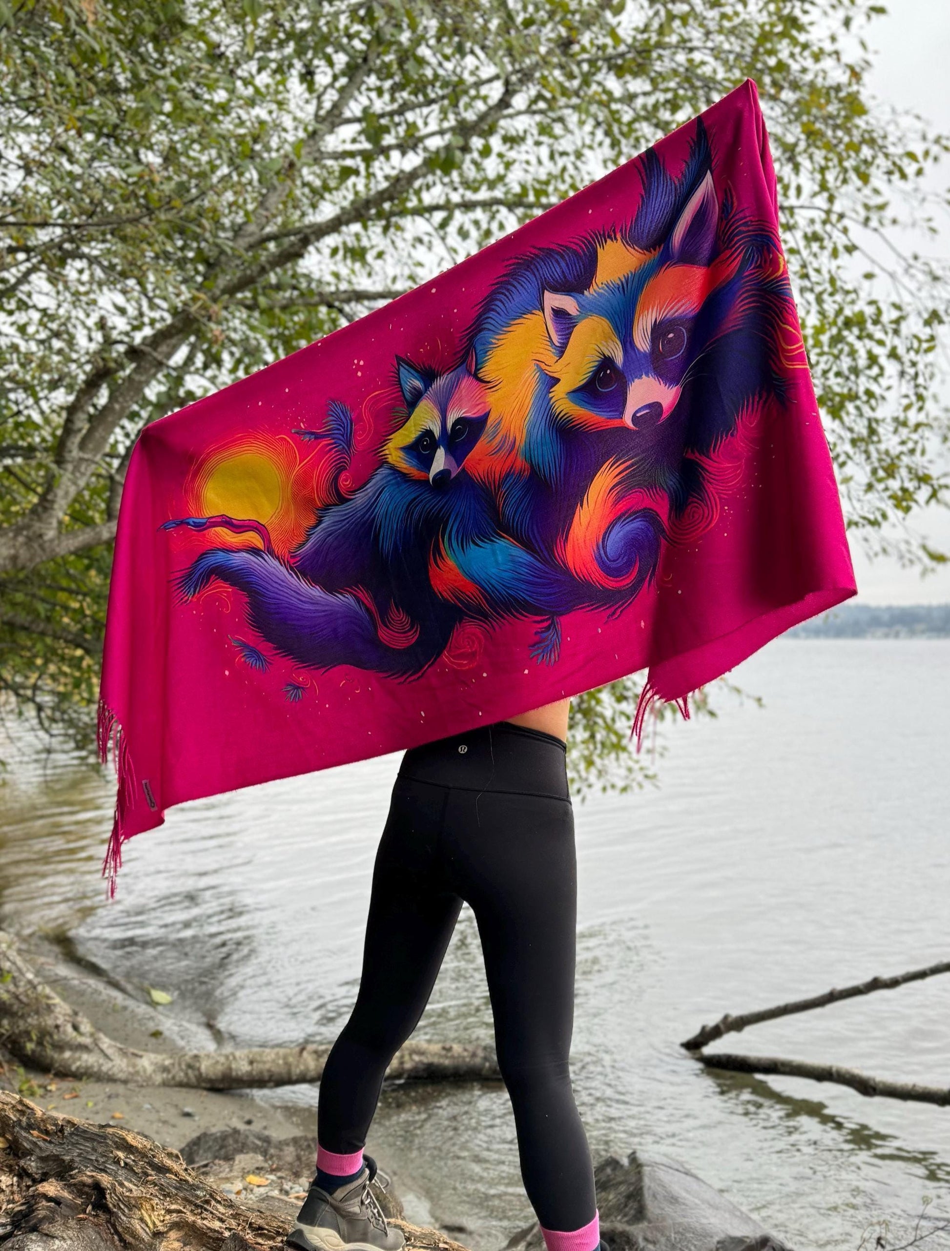 Nocturnal Raccoon Festival Rave Pashmina Scarf - Embrace Your Wild Side!