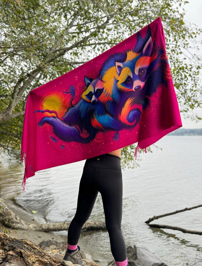 Nocturnal Raccoon Festival Rave Pashmina Scarf - Embrace Your Wild Side!