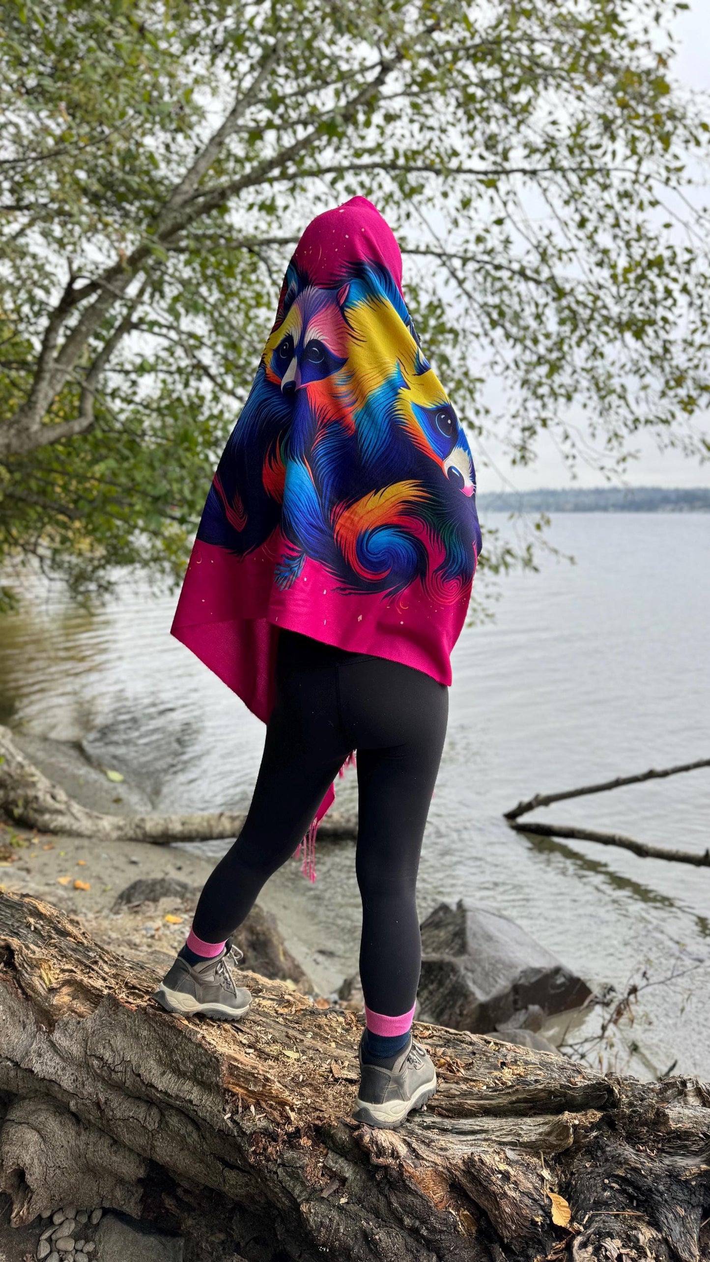 Nocturnal Raccoon Festival Rave Pashmina Scarf - Embrace Your Wild Side!