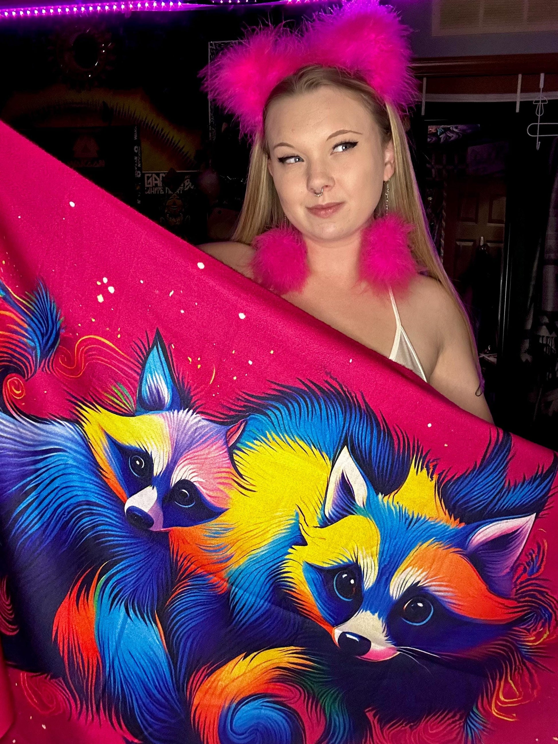 Nocturnal Raccoon Festival Rave Pashmina Scarf - Embrace Your Wild Side!