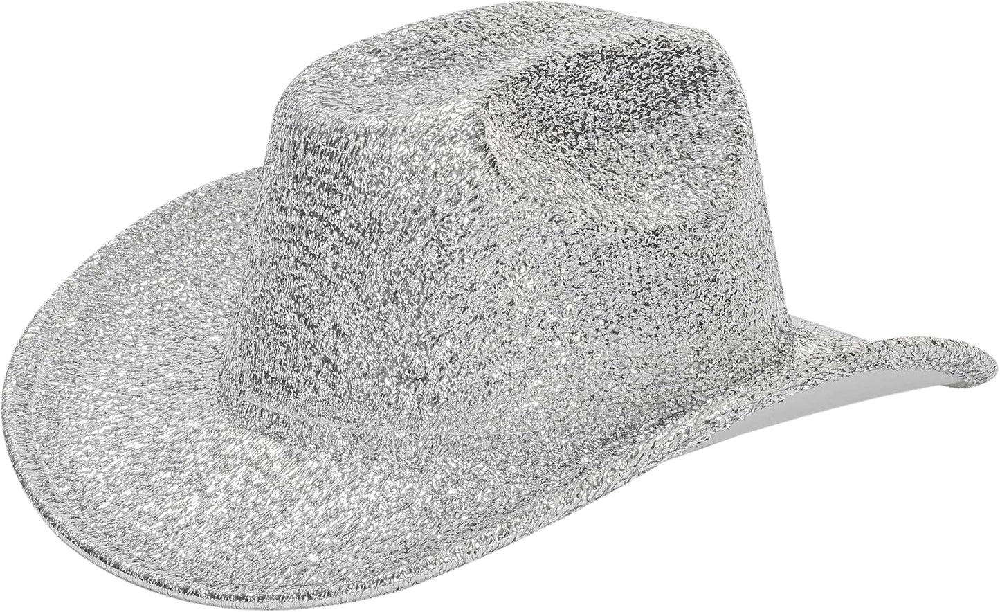 Sparkly Holographic Silver Space Cowboy Hat - Rave-Ready Glitter Cowgirl Accessory
