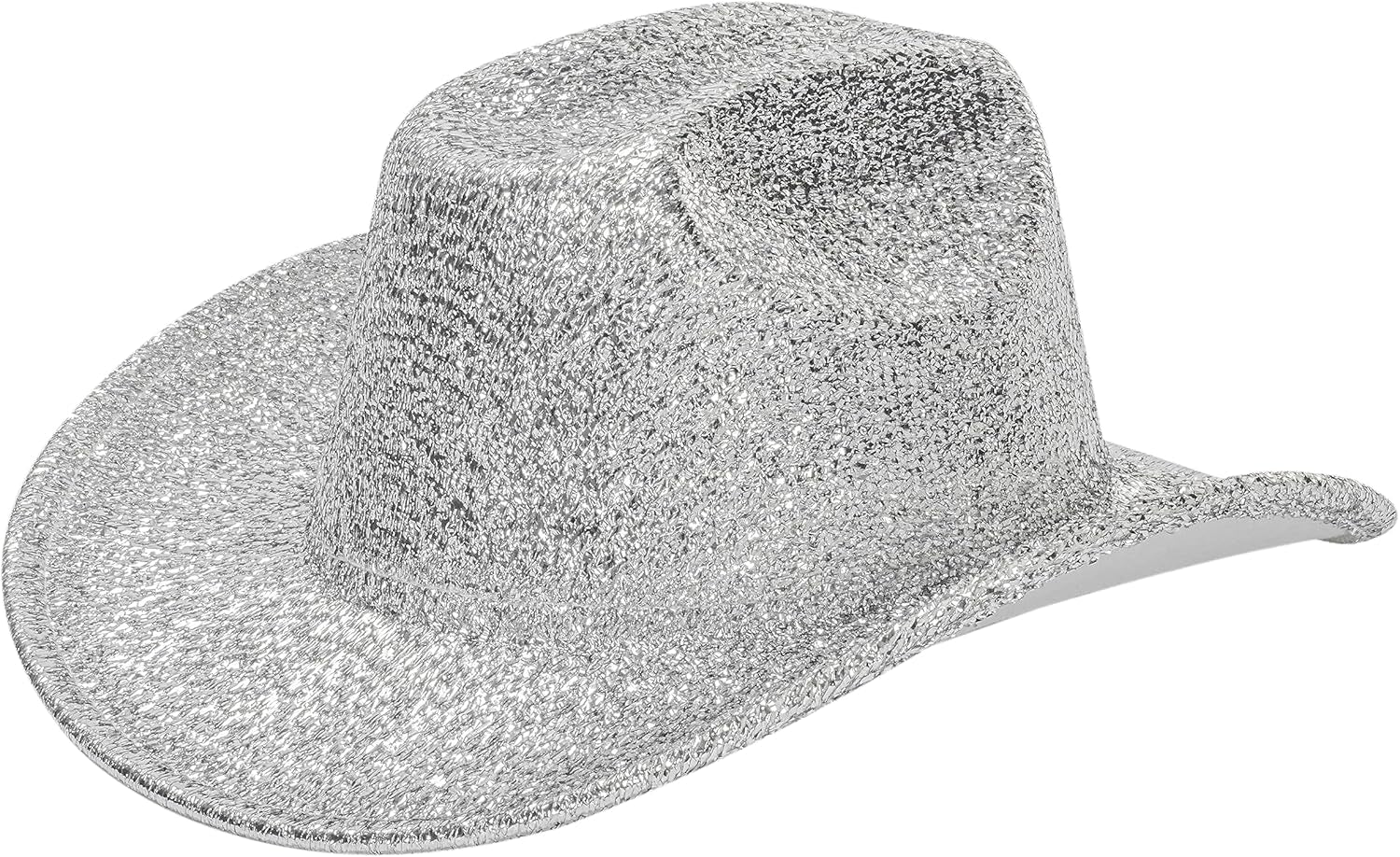 Sparkly Holographic Silver Space Cowboy Hat - Rave-Ready Glitter Cowgirl Accessory
