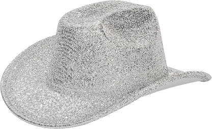 Sparkly Holographic Silver Space Cowboy Hat - Rave-Ready Glitter Cowgirl Accessory
