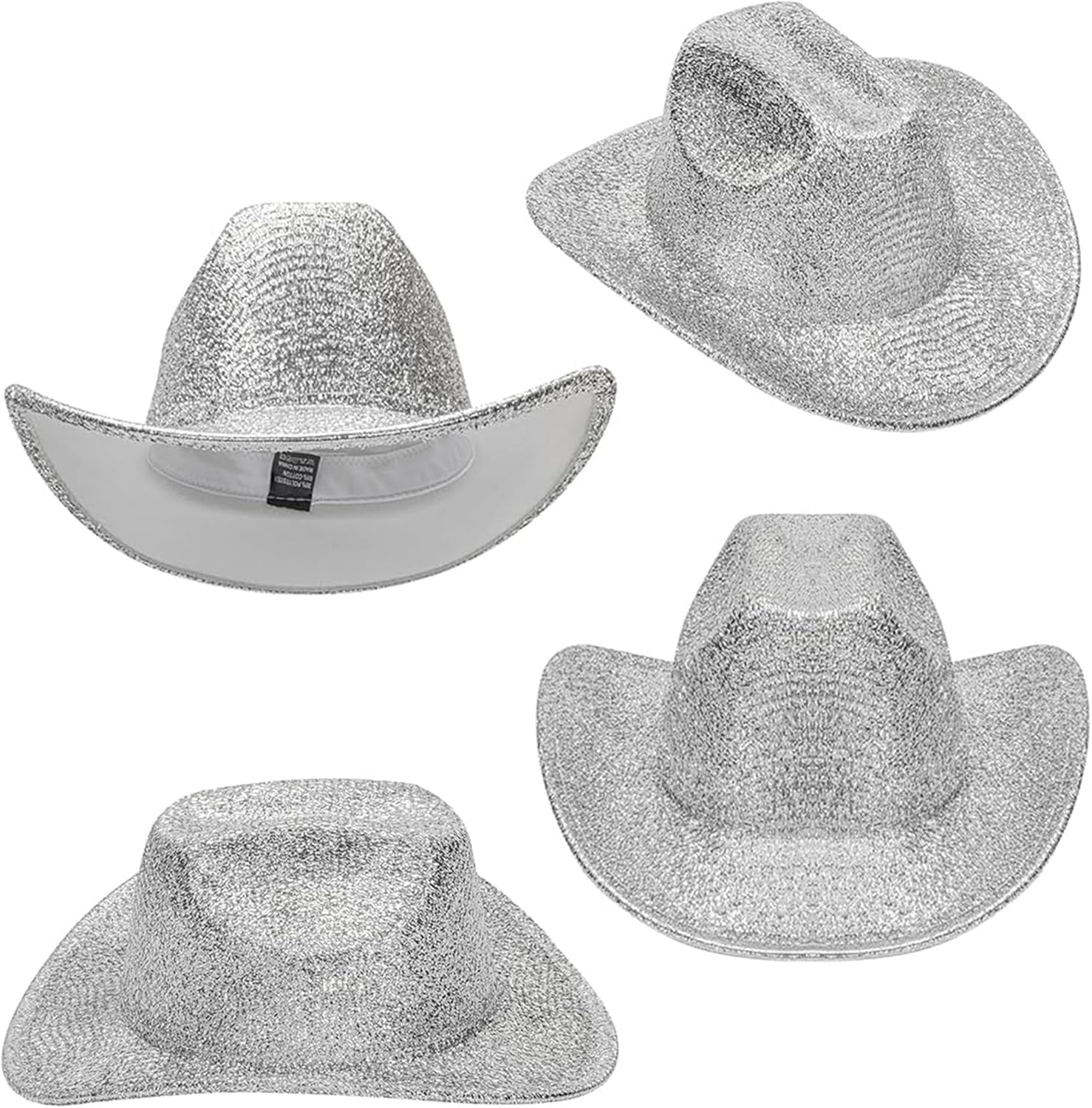 Sparkly Holographic Silver Space Cowboy Hat - Rave-Ready Glitter Cowgirl Accessory
