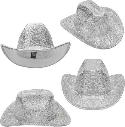 Sparkly Holographic Silver Space Cowboy Hat - Rave-Ready Glitter Cowgirl Accessory