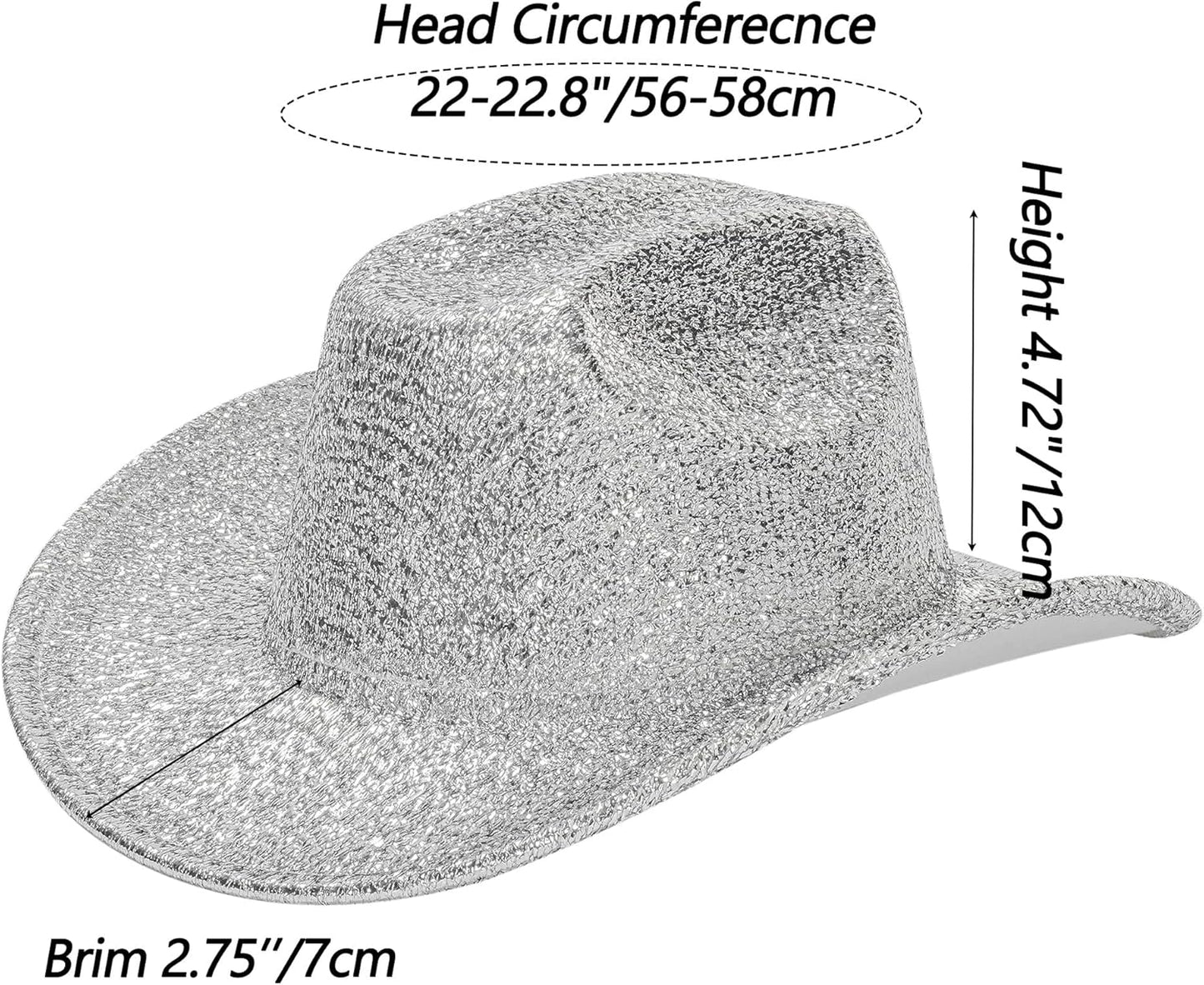 Sparkly Holographic Silver Space Cowboy Hat - Rave-Ready Glitter Cowgirl Accessory