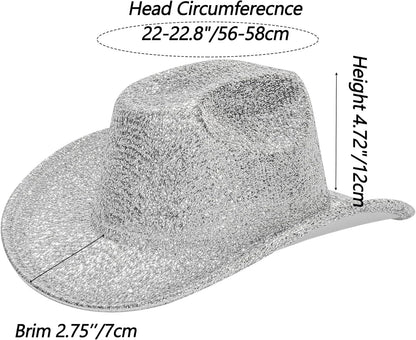 Sparkly Holographic Silver Space Cowboy Hat - Rave-Ready Glitter Cowgirl Accessory
