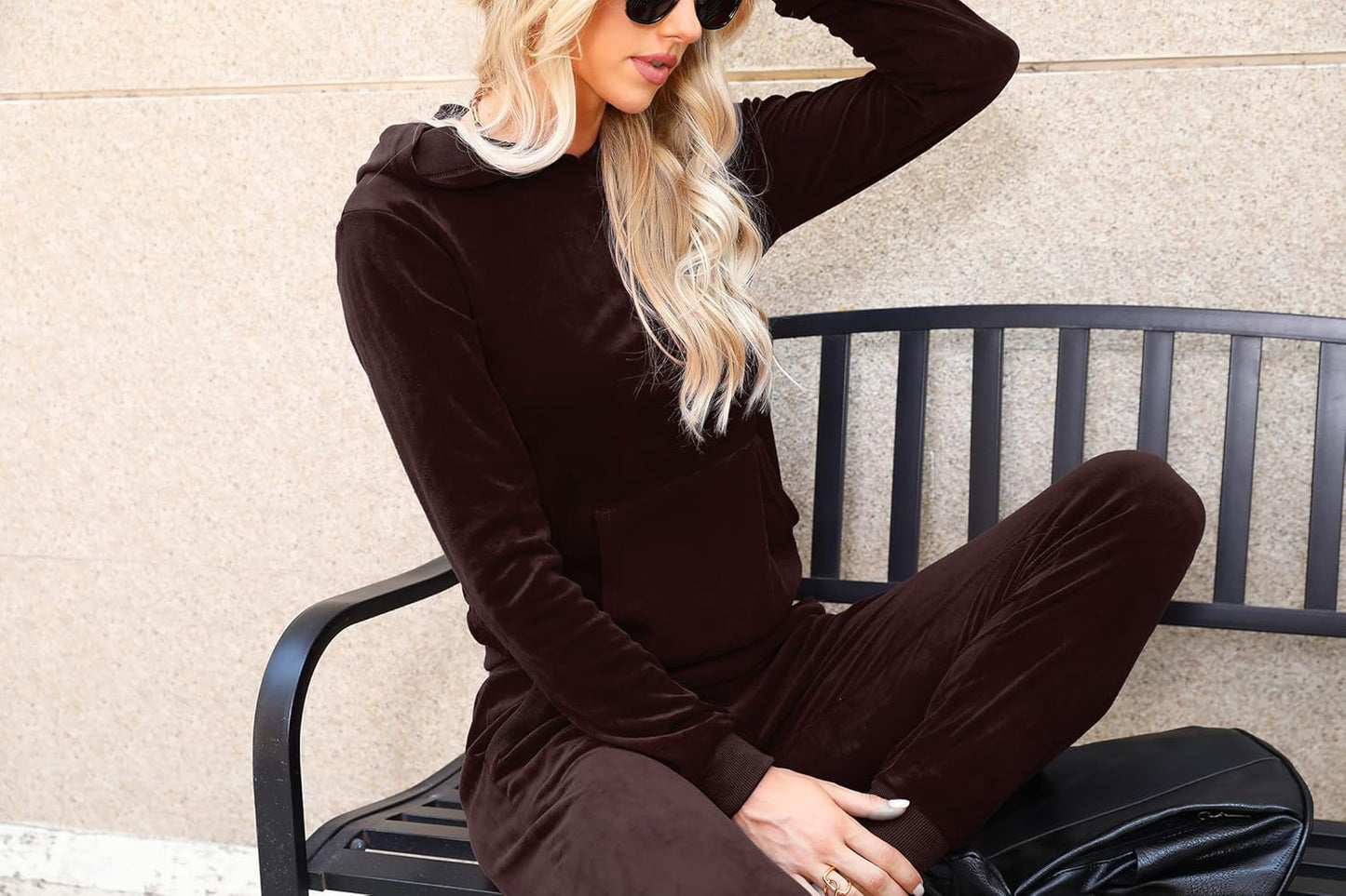 Stylish Women's Brown Velour Hoodie & Pant Tracksuit Set - XS Size