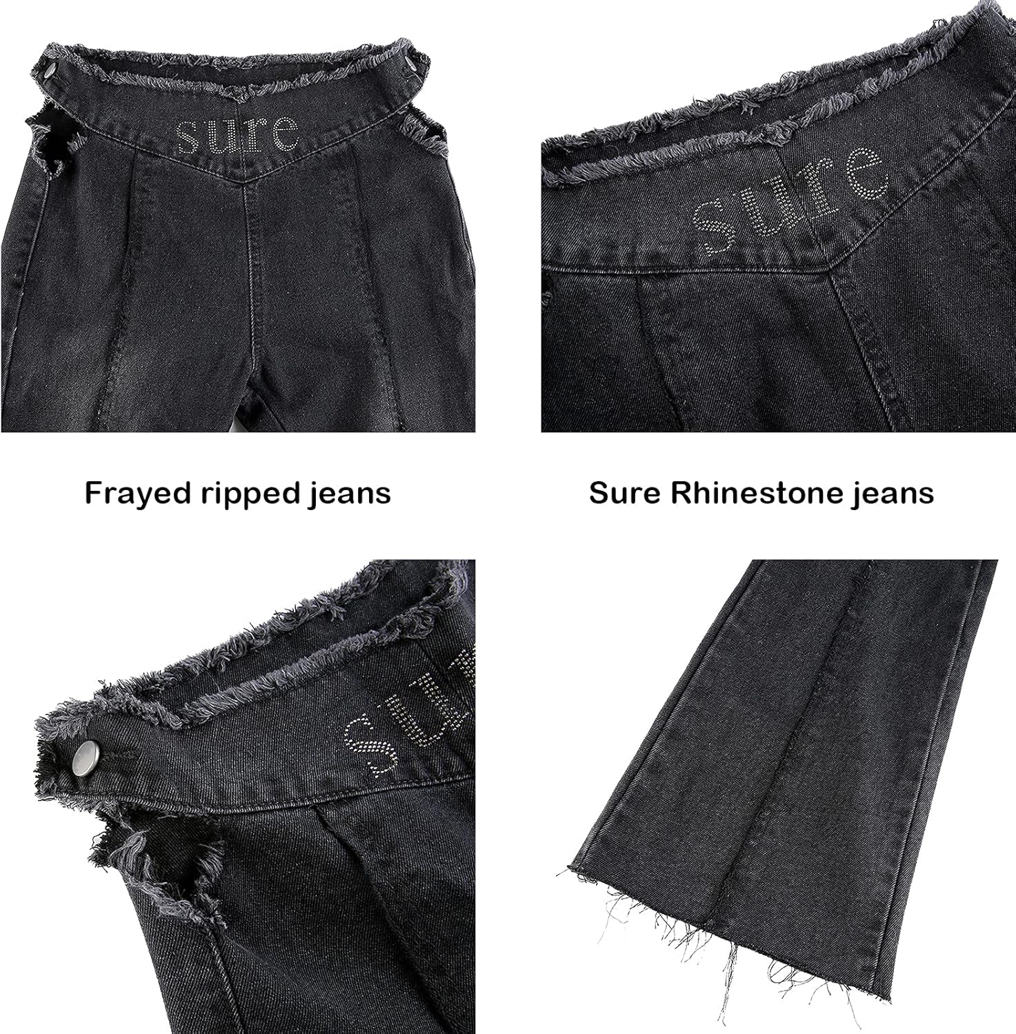 Trendy Y2K Bell Bottom High Waisted Jeans with Rhinestones - Ripped Skinny Boyfriend Pants for a Stylish 90s Streetwear Look