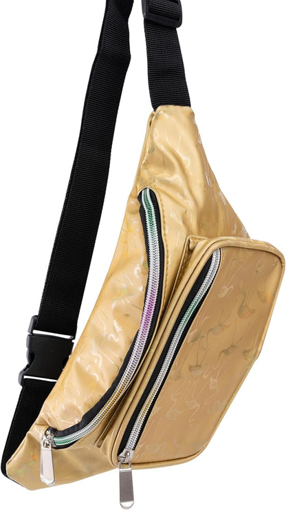 Holographic Neon Rave Stars Fanny Pack – Ultimate Waist Pack for Festivals, Concerts, & Travel!