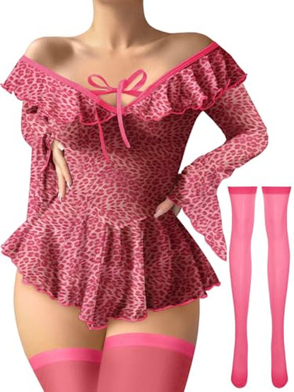 Alluring Off-Shoulder Mesh Sheer Ruffle Bell Long Sleeve Top for Rave Nights