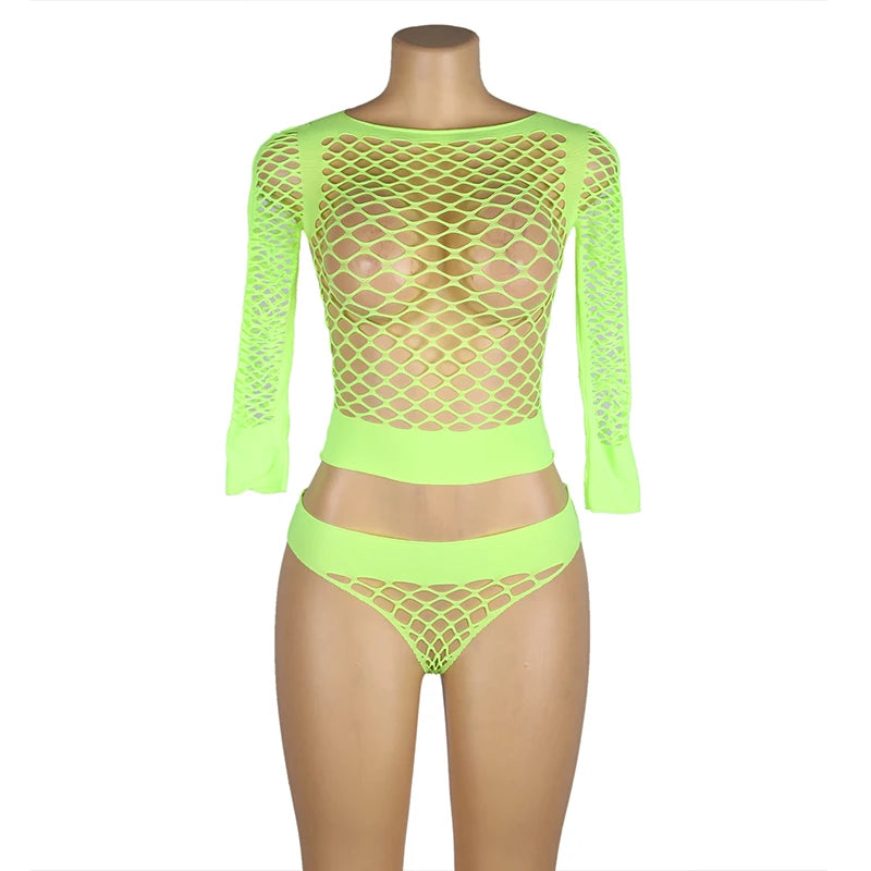 Enchanting Fishnet Lingerie Set for Women - High Waist Bikini Rave Outfit